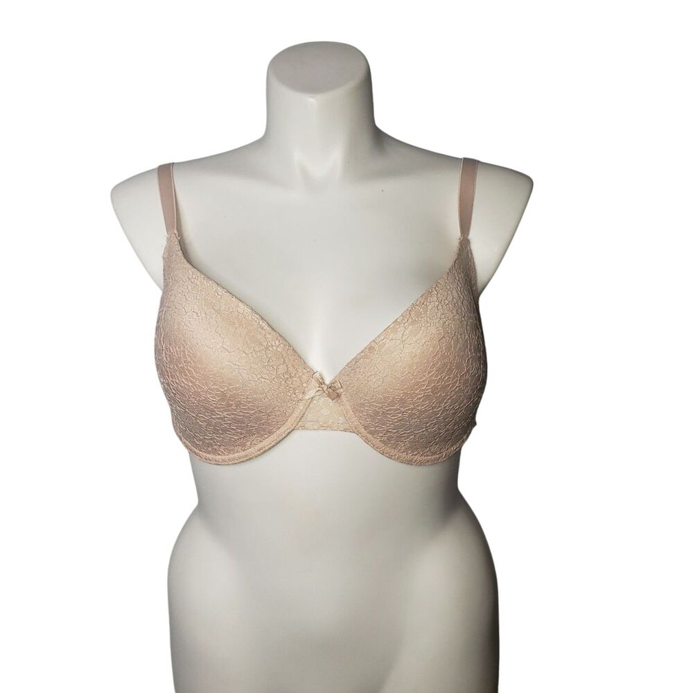 Laura Ashley Bra Womens 42D Nude Beige Underwire Lace Lightly Lined Adjustable